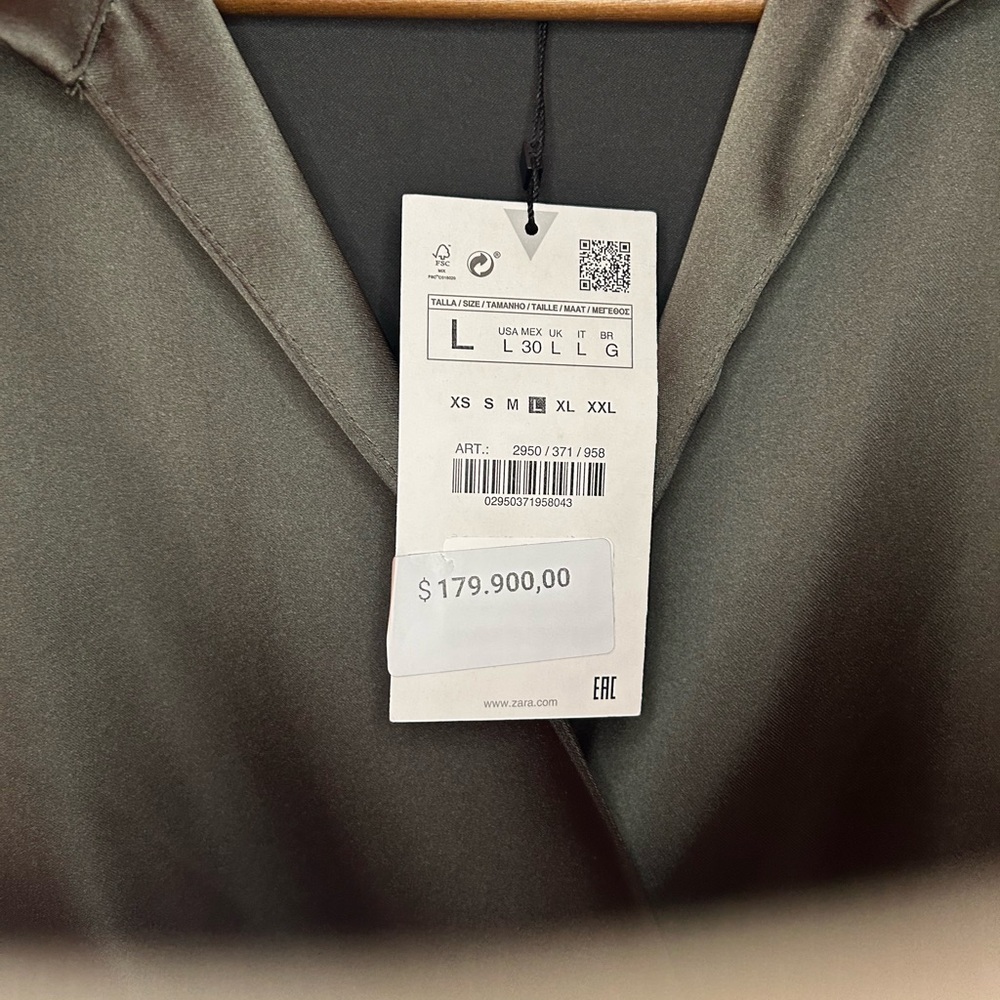 Zara Olive Satin Faux Wrap Long Sleeve Mini Dress - Picture 3 of 14